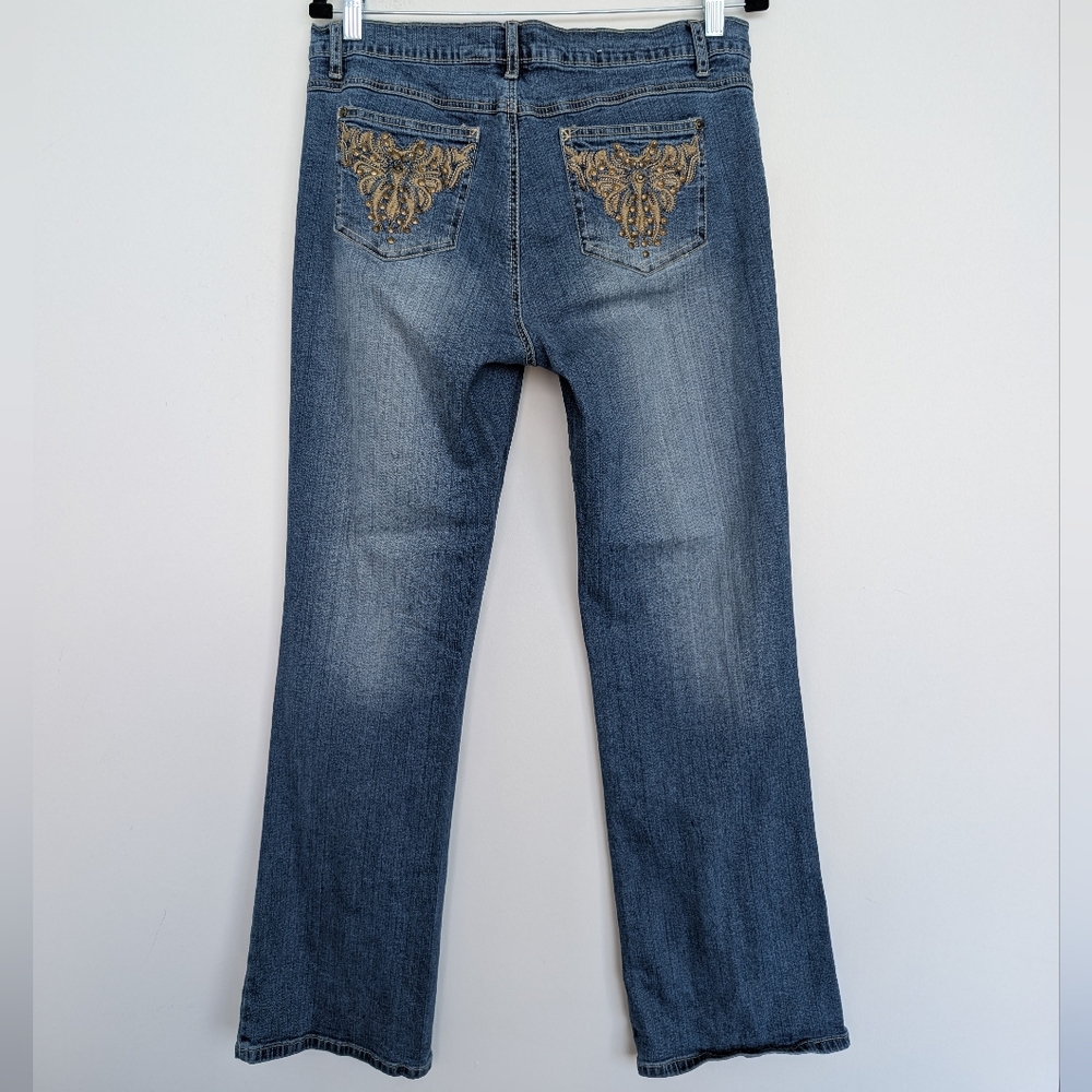 Vintage Y2K Paco Jeans Mid Rise Bootcut Denim Jeans Boho Embroidery Sz Jr 15/32